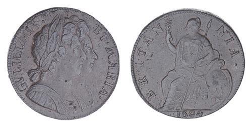 William & Mary halfpenny